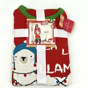 Merry Moments Llama Christmas Tunic Sweater Women’s Size Medium Funny Holiday